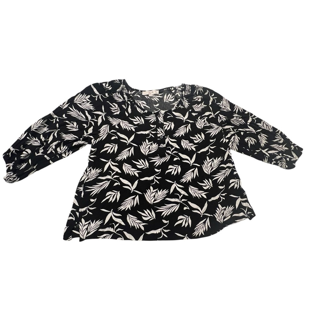 LOFT Black & White Leaf Print Blouse, Size Womens L